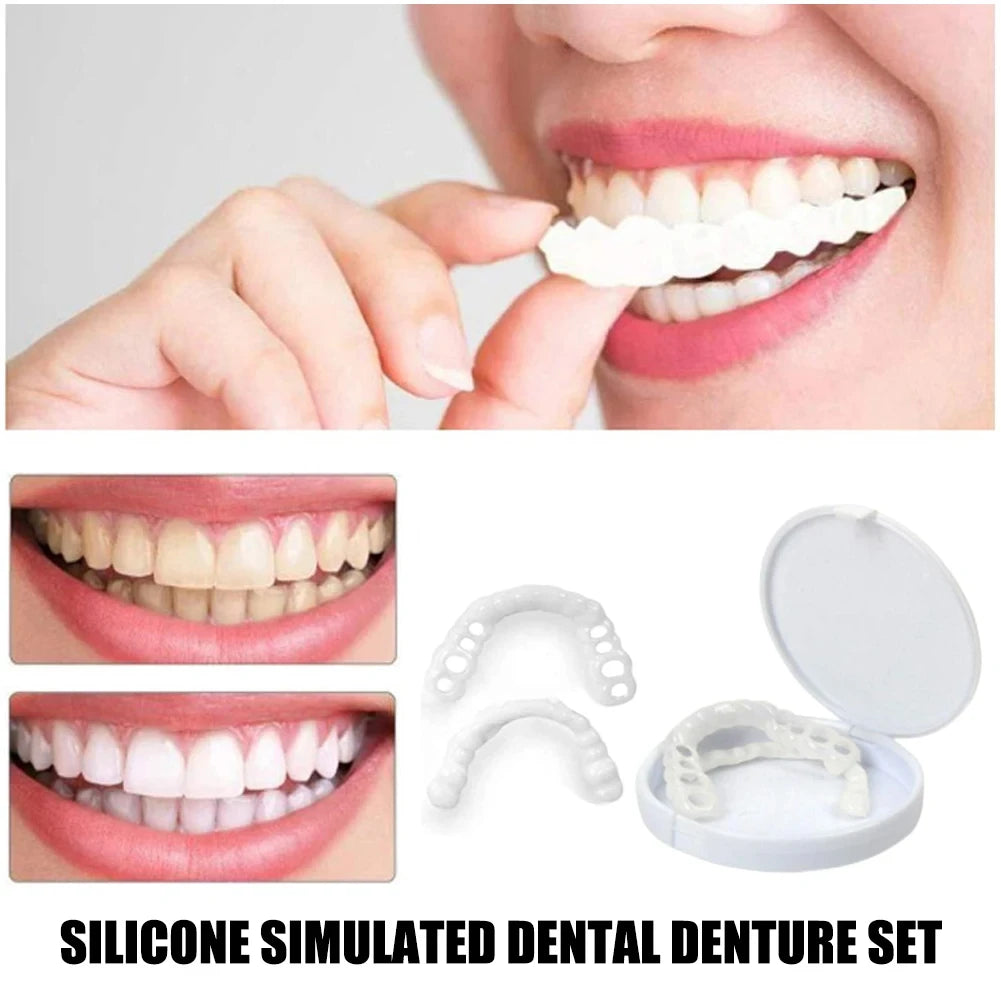 1-5Set Upper Lower Temporary Fit Fake Teeth Cosmetic Denture Smile Veneers False Teeth Brace Cover Upper False Tooth Cover Snap Viralgem Store