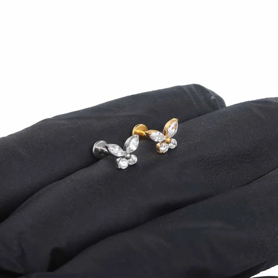 1pcs Titanium Cubic Zirconia Bee Flower Stud Earring Helix Tragus Daith Piercing Hinged Segment Hoop Body Jewelry Viralgem Store