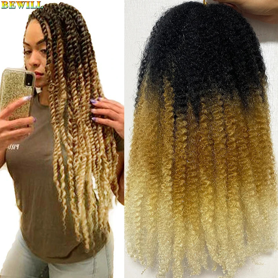 18 Inch 1-6 Packs Marley Twist Crochet Hair Black Brown to Blonde Synthetic Afro Marley Ombre Braiding Hair for Faux Locs Braids