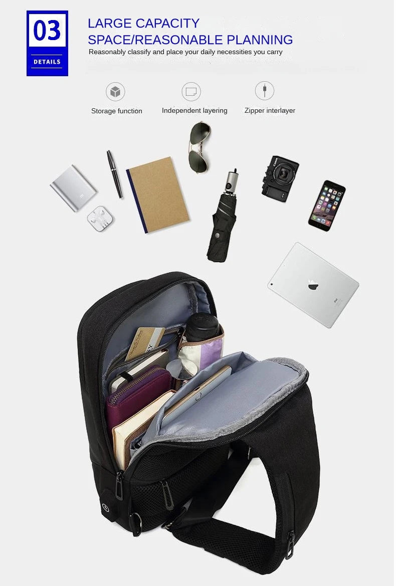 SWISS New Men's Casual Chest Bag Sports Waterproof Shoulder Bag Anti-theft Crossbody Bag Fashion Solid Color Usb Bag Sling Pack Viralgem Store