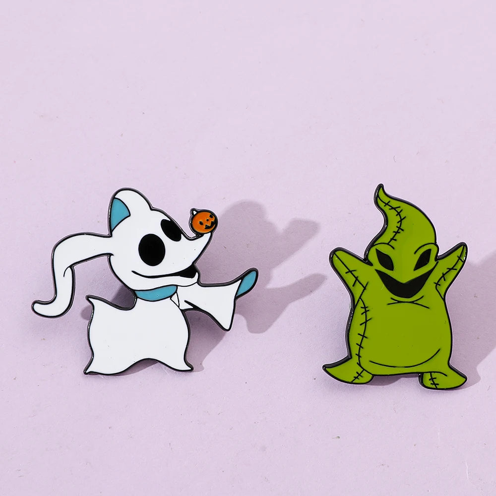 2 Pcs Cartoon The Nightmare Before Christmas Brooch Oogie Boogie Zero Enamel Metal Badge Jewelry Clothes Backpack Accessories