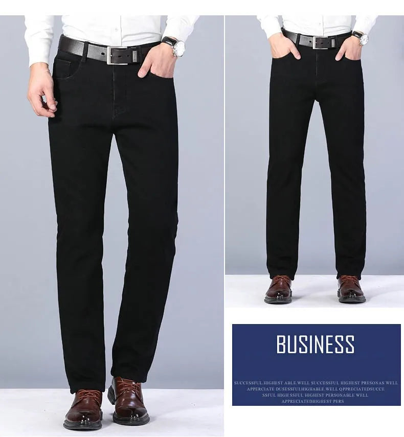 2025 Winter Warm Denim Casual  Fleece  Jeans Men Elasticity  Slim Fit Stretch Thick Velvet Pants Black Grey Blue Jeans