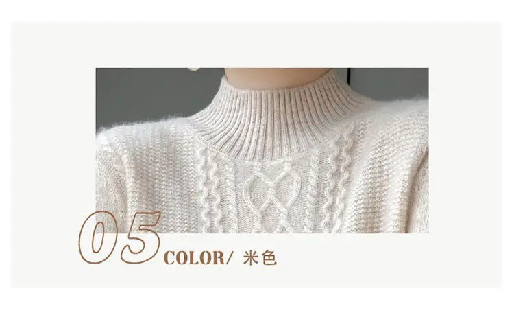2023 Autumn and Winter New Women Sweater Warm Cashmere Sweater Loose Large Size Top Half Turtleneck Knitted Bottoming Shirt