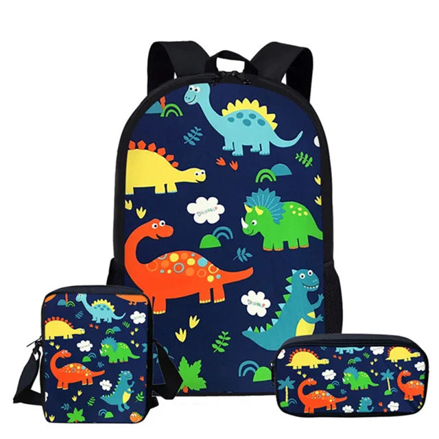 3pcs/Set Backpack Harajuku Dinosaur 3D Print School Student Bookbag Anime Laptop Daypack Lunch Bag Pencil Case