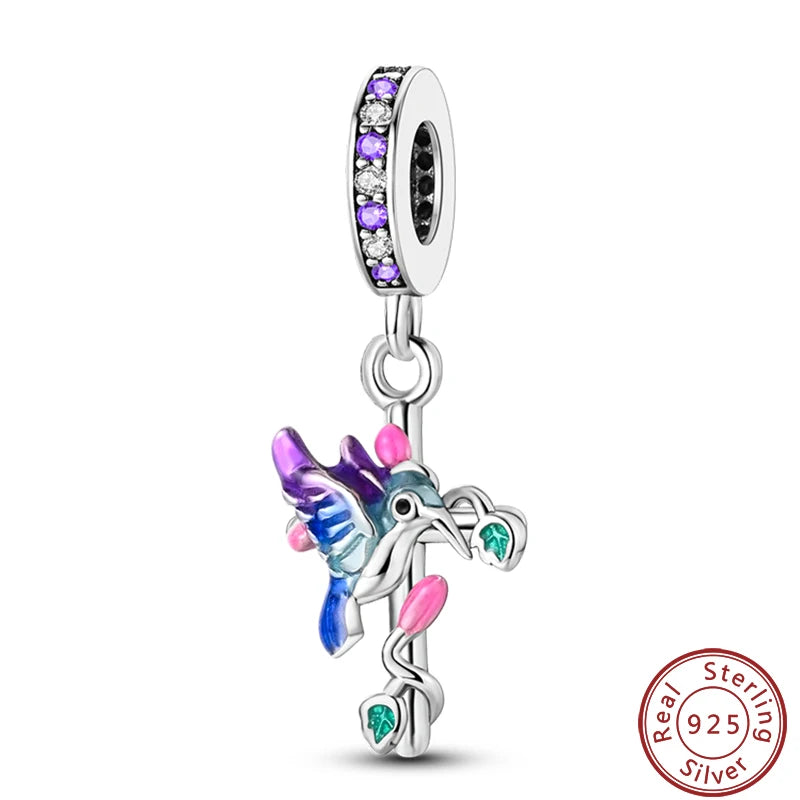 100% 925 Silver Parrot Hummingbird Owl Birds Fashion Design Charms Beads 3mm DIY Fine Jewelry Gifts Making Viralgem Store