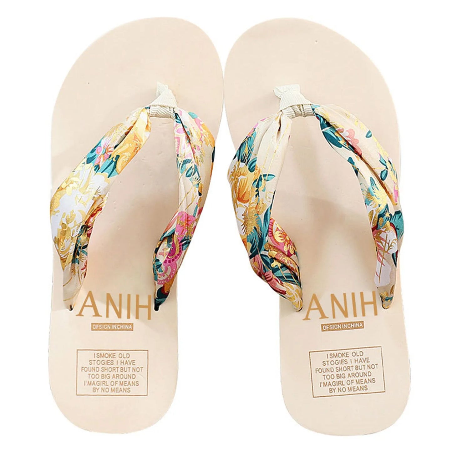 2022 Summer Floral Printing Slippers Women Bohemian Satin Strap Platform Wedge Flip Flops Outdoor Thick Bottom Beach Shoes