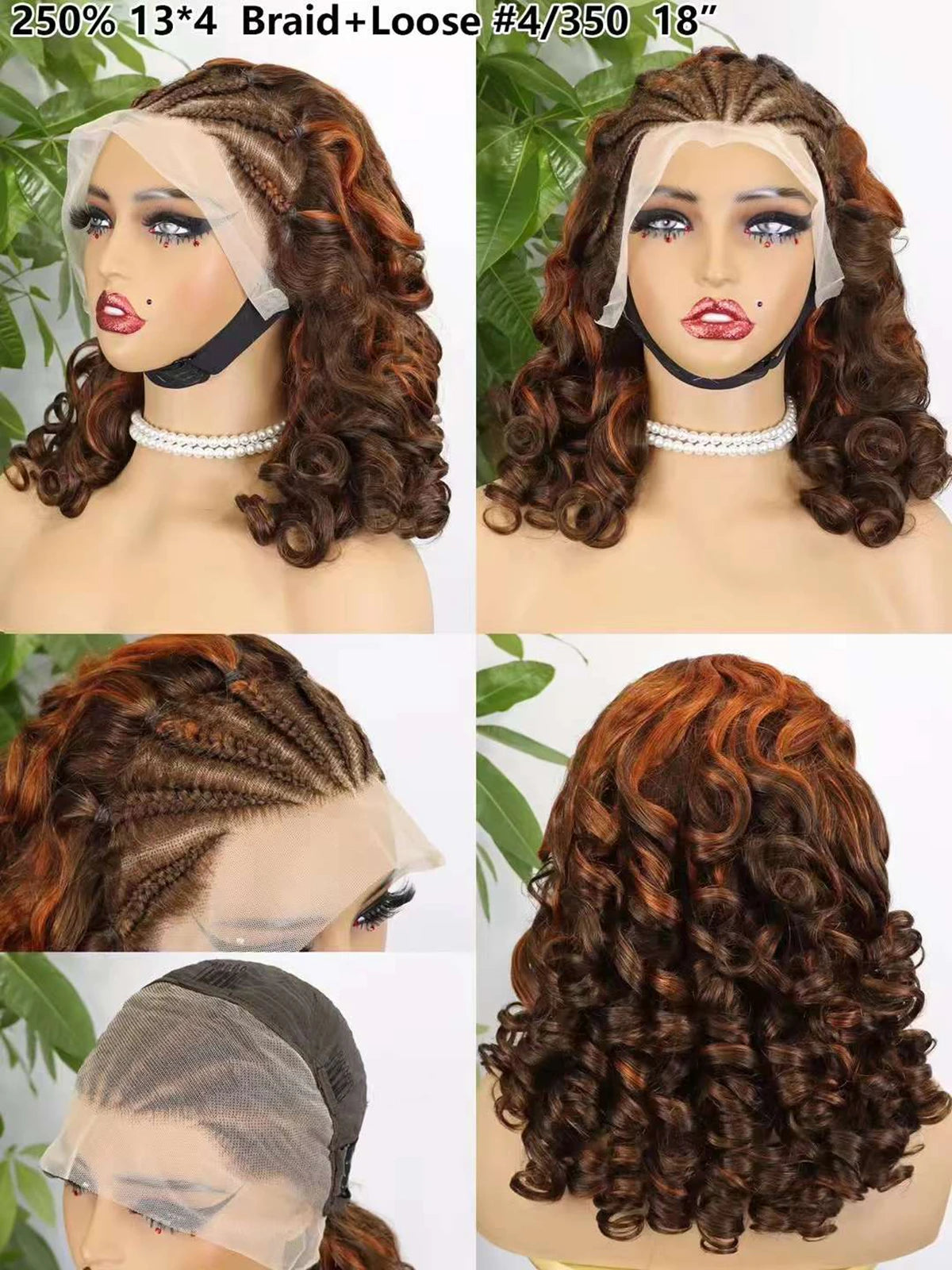 4T30T4 Color  Loose Wave Remy Human Hair Wigs 250% Density 13x4 Lace Frontal Cornrow Braided Wig SLoose Fumi Lace Braid Wig