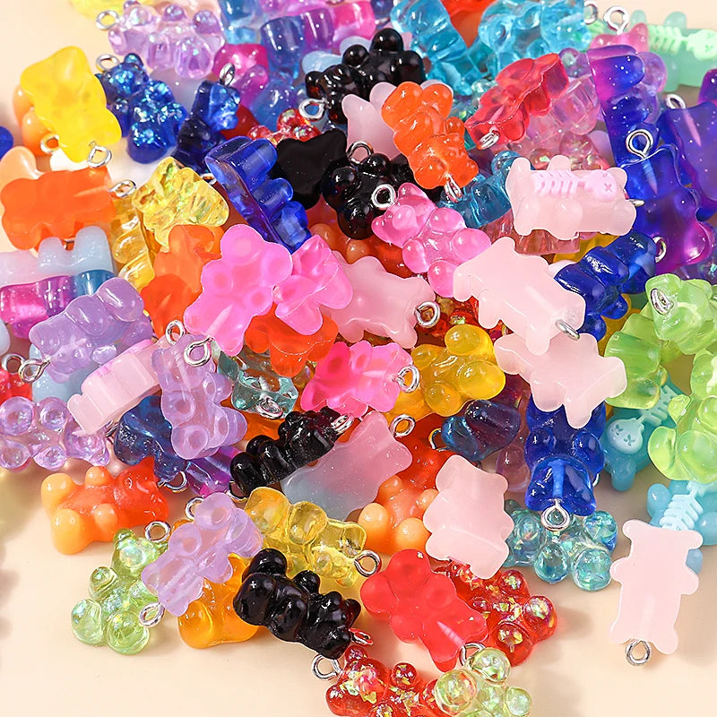 30colors 10pcs 22X11mm Candy Color Gummy Mini Bear Charms for Making Cute Earrings Pendant Necklace DIY Creative Jewelry Finding