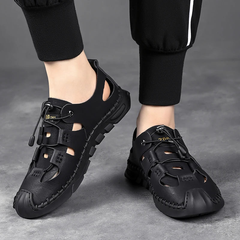 Summer High Quality Men's Fashion Trend Sandals Outdoor Breathable Massage Sole Anti slip Sandals Men's White Sandals Leather Viralgem Store