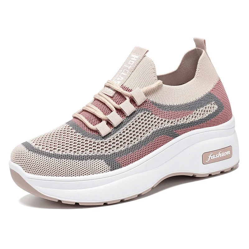 2024 summer platform casual women's shoes increase shoes mesh surface breathable comfortable sports shoes