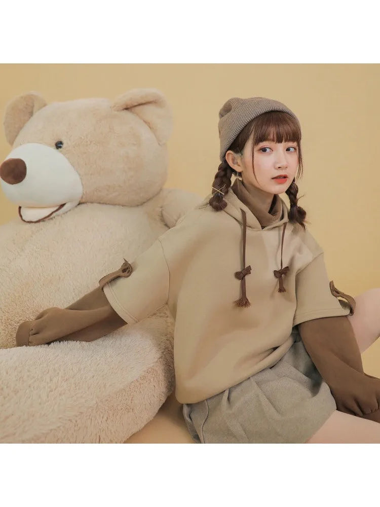 2XL Kawaii Hoodie Harajuku Bear Hooded Sweatshirt Women Korean Long Sleeve Oversized s Sweet Y2K Warm Winter Anime