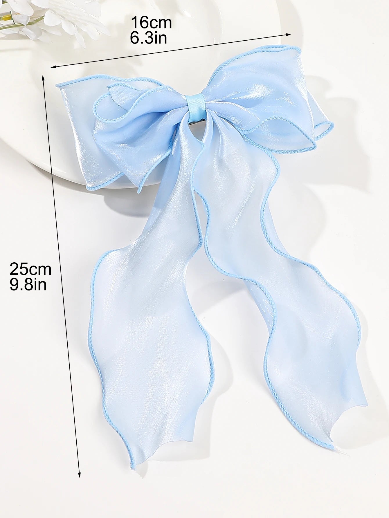 2 Pcs Hair Bows Hair Clip,White Blue Hair Bow Ribbons for Women Girls Hair Accessories Aesthetic Silky Satin Metal Clamp Viralgem Store