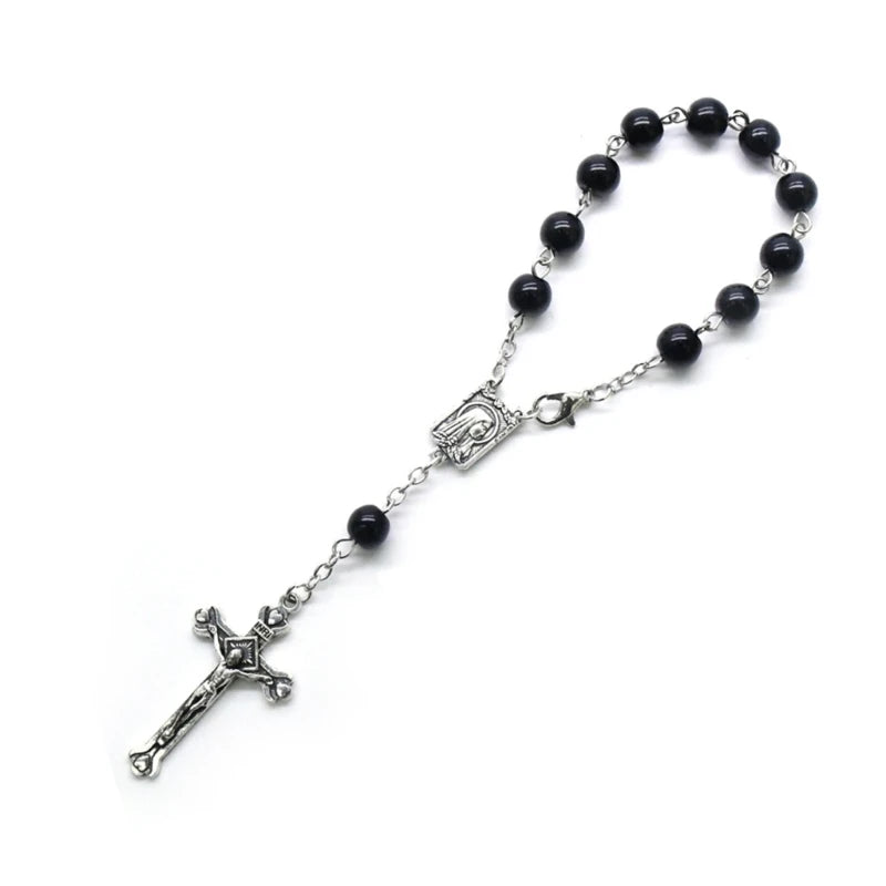 8mm Pearl Finger Rosaries Baptism Rosary Favor Small Rosary with Crosses Party Favor for Communion Baptism Wedding Party