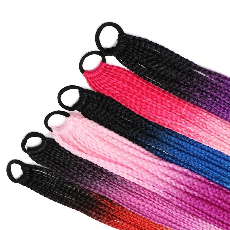 24Inch Synthetic Gradient  Colored Braided Ponytail Hair Extension Elastic Rubber Band Braiding Ponytail for Girl Women Viralgem Store