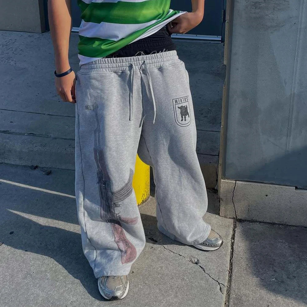 Y2K High-Waisted Printed Embroidered Street Guard Pants Spring Summer Casual Straight Leg Double Waist Design Fashionable Viralgem Store