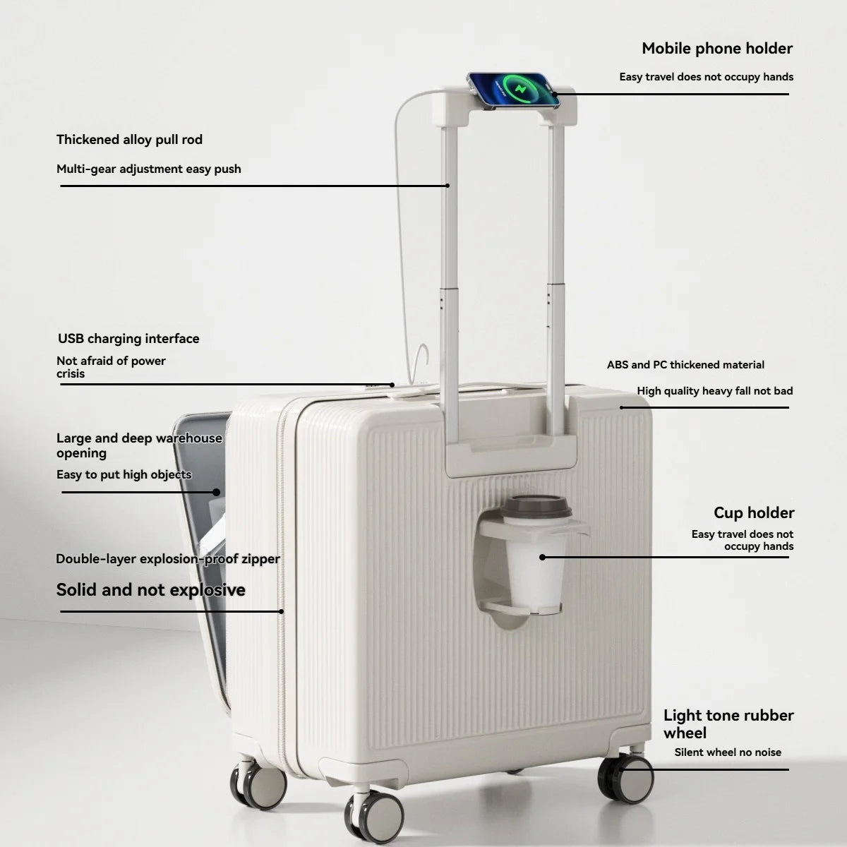A multi-functional small deep-compartment front-opening suitcase for both men and women, an 18-inch travel bag for boarding Viralgem Store