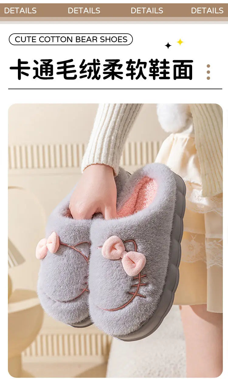 8 cm High platform fur slippers women's winter fluffy ear home shoes woman white bunny rabbit slippers woman house clog shoes