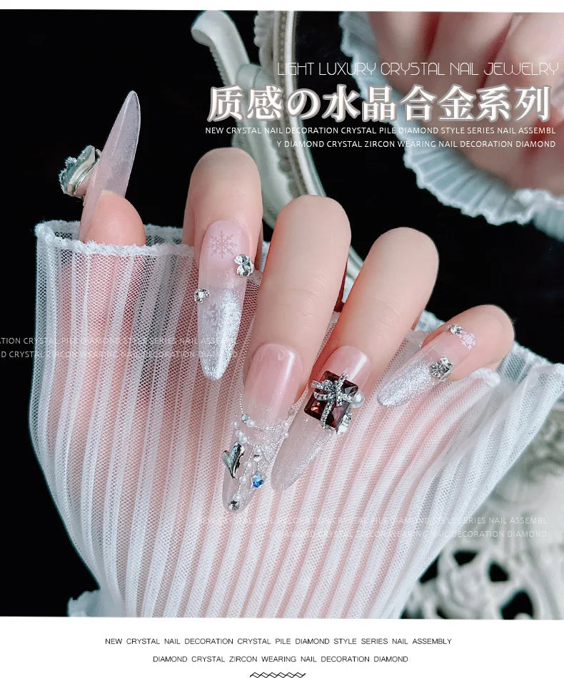 5PCS Luxury Sparkle Gift Box Pile Diamonds Crystal Love Alloy X Butterfly Pearl Nail Art Rhinestones Decorations Manicure Charms Viralgem Store
