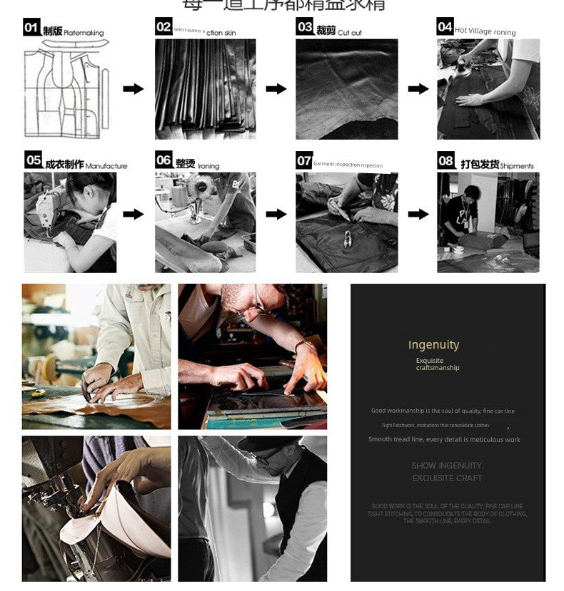 2024 New Arrival Haining Genuine Leather Clothes Men's Mid Length Long Length Trench Coat Fur Outwear Silm K-style Suit Collar Leather Jacket