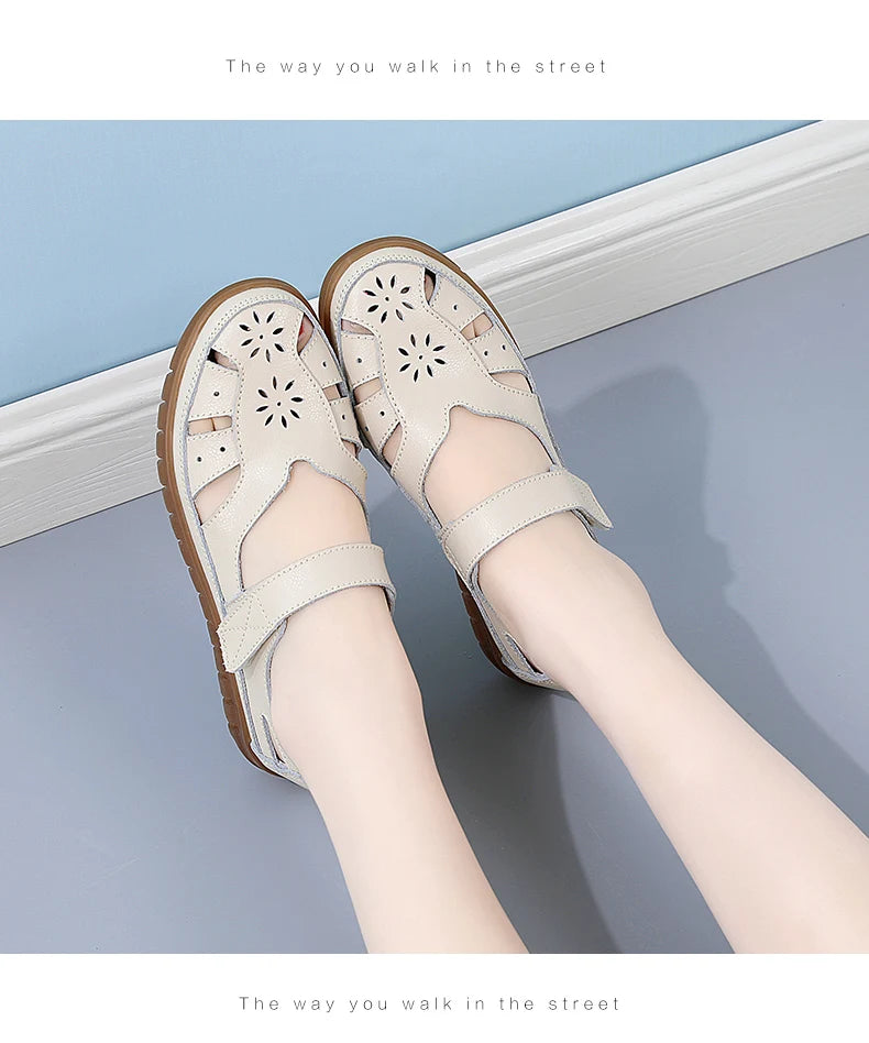 2024 Women Sandals Summer Ladies Girls Comfortable Ankle Hollow Round Toe Sandals Woman Soft Beach Sole Female Shoes Plus Size