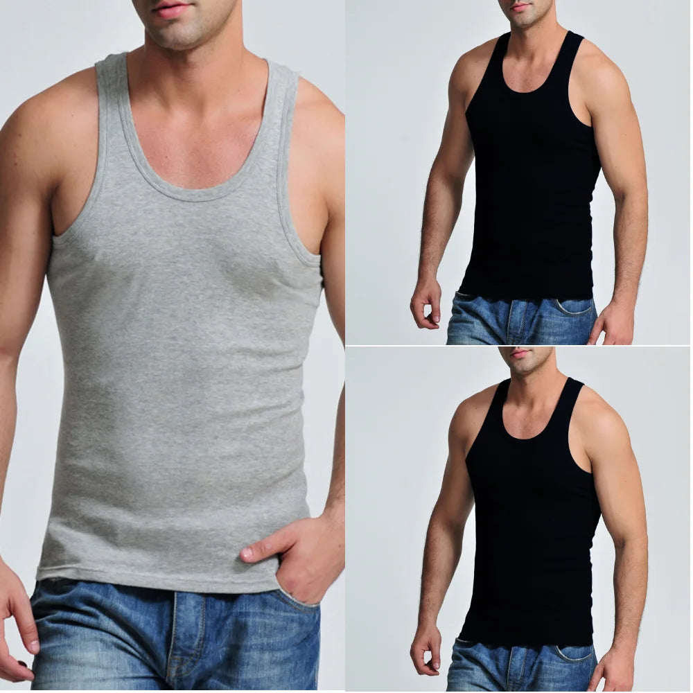3Pcs Tank Top Casual Men Bodybuilding Clothing Fitness Mens Sleeveless Gyms Vests Cotton Singlets Muscle Tops Plus Size XXXL 4XL