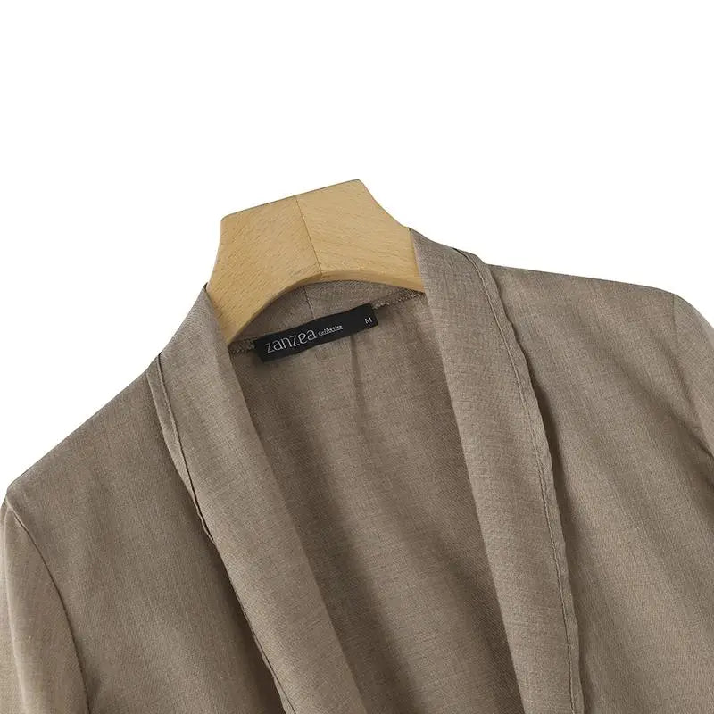 Women Solid Blazer 2024 Autumn ZANZEA Fashion Long Sleeve Outerwear Casual Loose Lapel Collar Coat Vintage Pocket Thin Jackets