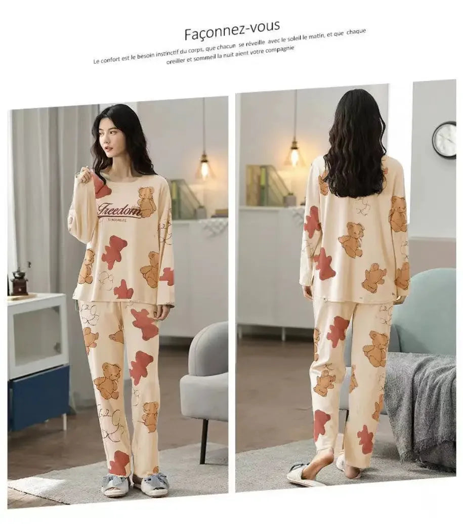 Women's pajamas spring and autumn long-sleeved autumn and winter home clothes plus size simple loose suit outerwear