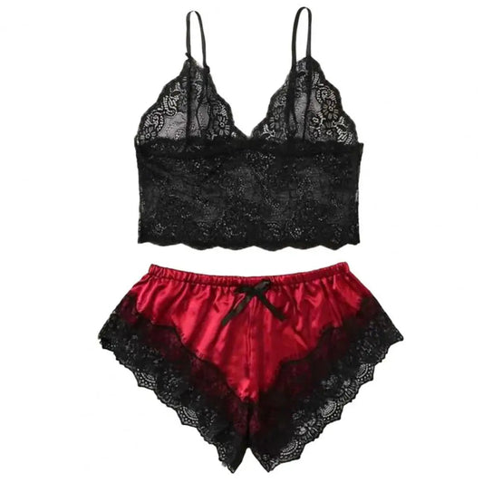 Spaghetti Strap Shorts Women Sleepwear Set Elastic Solid Color Female Camisole Shorts Lace Women Sleepwear Set Viralgem Store