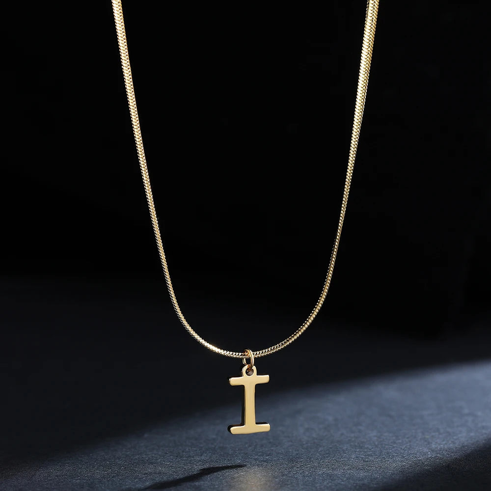 A-Z Alphabet Gold Plated Stainless Steel Pendant Necklace for Women Snake Chain Initial Letter Clavicle Necklaces Collar Jewelry Viralgem Store