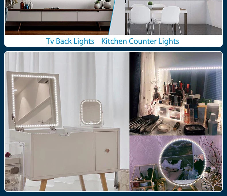 5M Led Vanity Mirror Lights Kit Dimmable Makeup Light Bathroom Mirror Lights USB LED Strip Lights Dressing Table Make Up Lamp