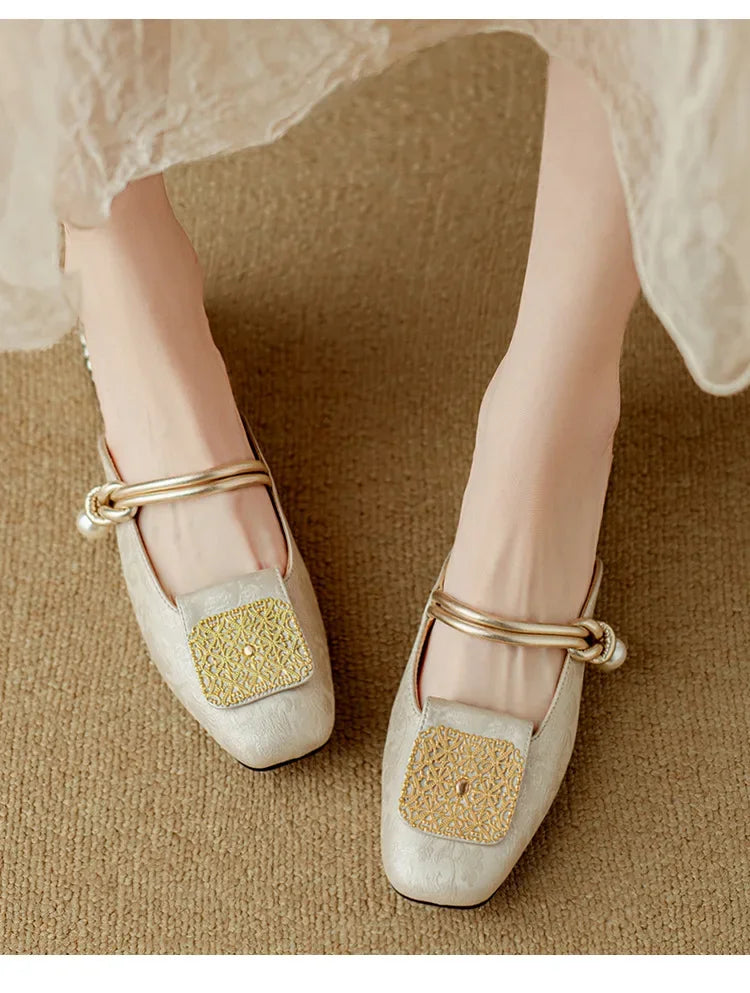 2024 Summer Elegant Sandals Women New Rhinestones Fashion Dress Half Slippers Baotou Women's Temperament Chinese Style Slippers