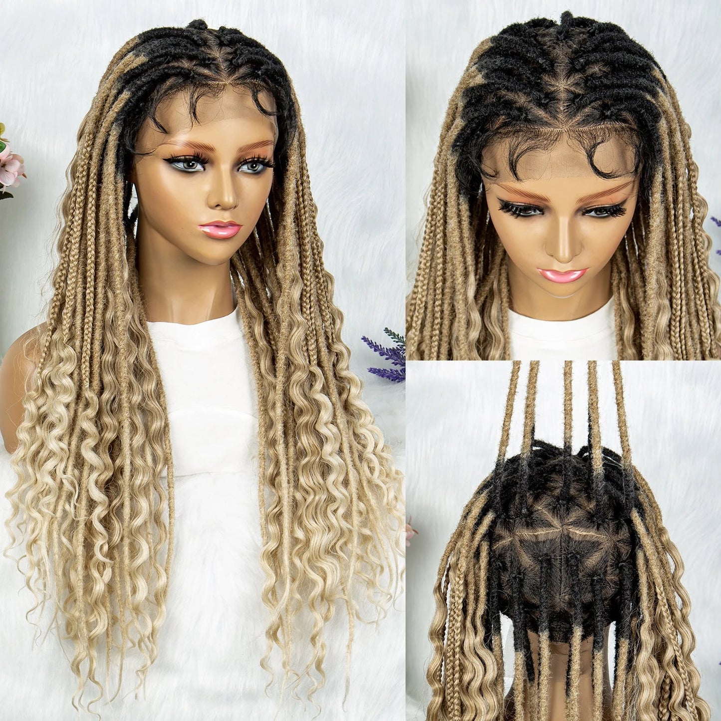 Synthetic Full Lace Wig Braided Wig 28 inch Curly Synthetic Wig Knotless Box Braids Wigs With Baby Hair for Black Women Viralgem Store