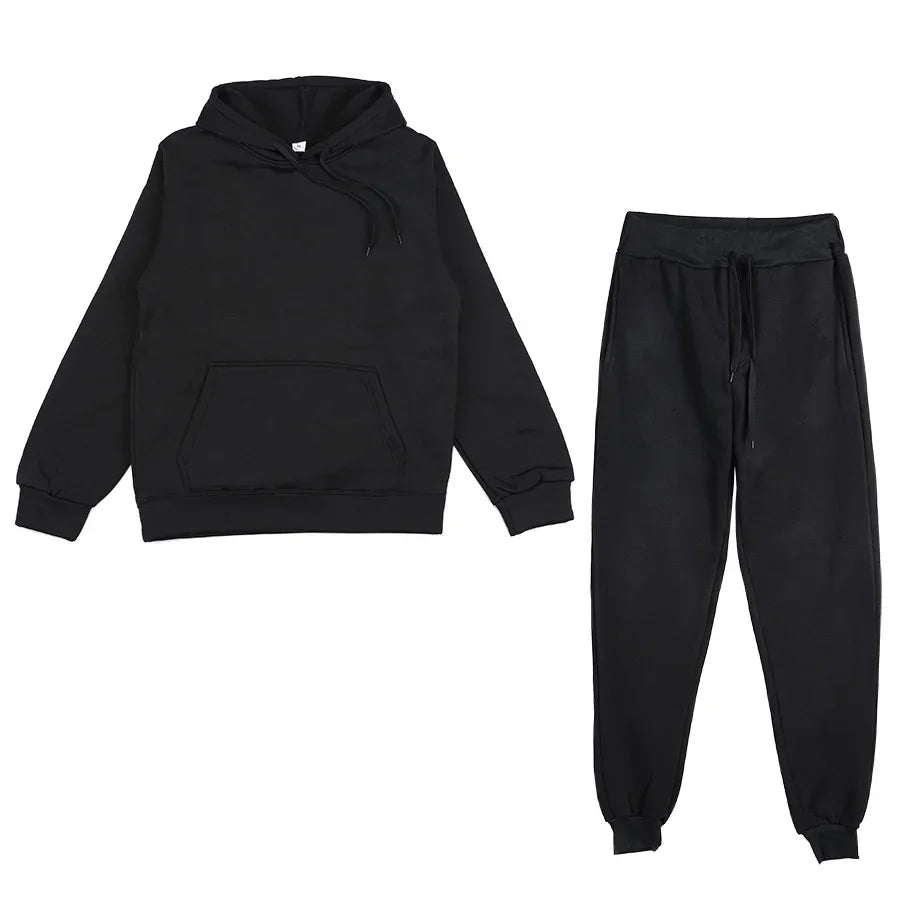 Women Tracksuit Solid Color Hooded Sport Suits Men Spring Warm Hoodies Casual Long Sleeve Sweatshirts Trousers Two Piece Sets