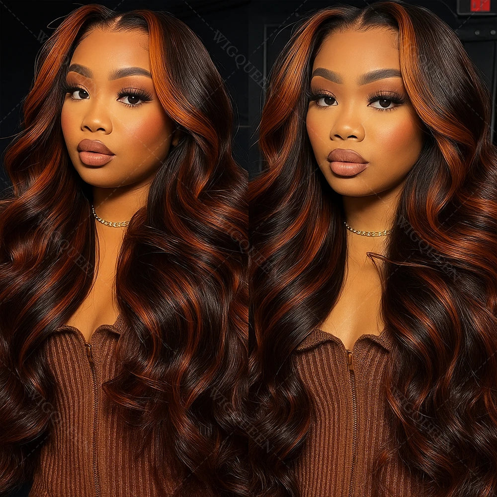 Upgraded 1B/30 Balayage Body Wave 13x4 Highlight Lace Front Human Hair Wig Vietnamese 30 Inch Omber Brown Colored Wig Human Hair Viralgem Store
