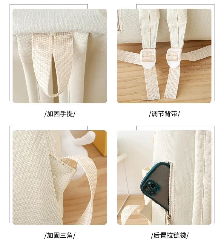 5-piece Set of Free Pendants Forest Style Korean Version Casual Harajuku Student Backpack for High School Girls Large Capacity Viralgem Store