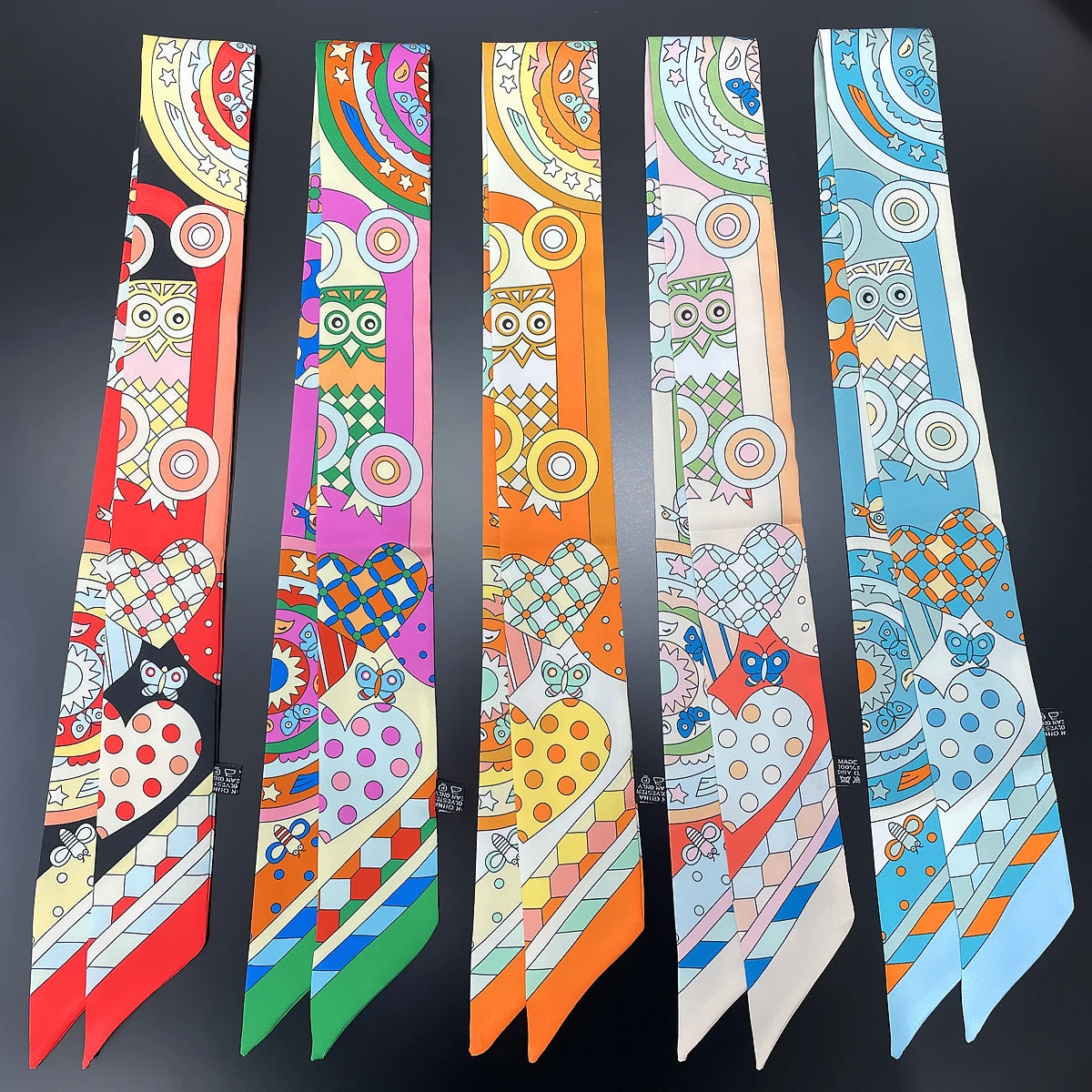 2024 Brand New Design Owl Scarf Women Luxury Silk Scarf Fashion Hair Headband Foulard Skinny Bag Scarves Neckerchief For Ladies