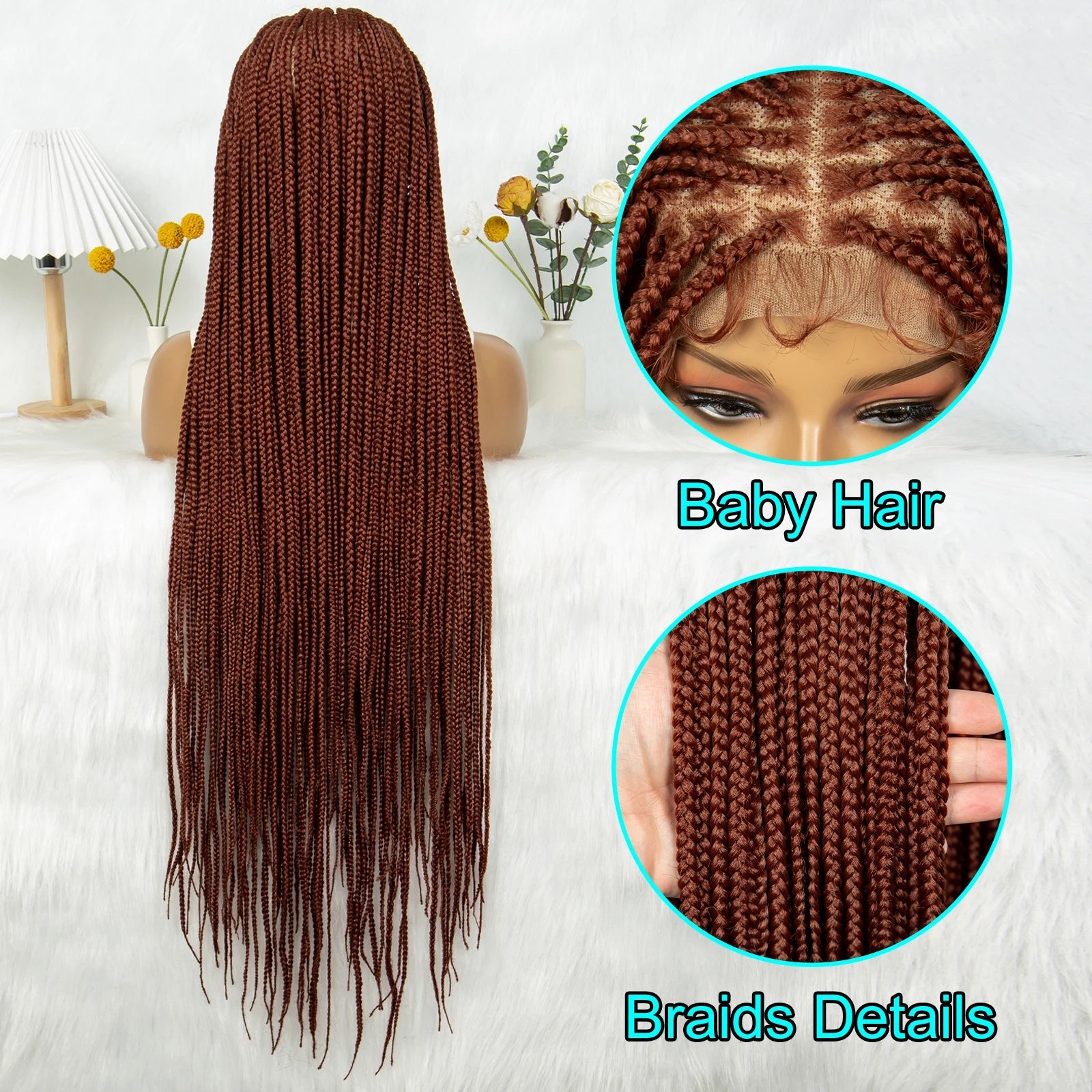 Synthetic Transparent HD Knotless Full Lace Braided Wigs For Black Women Crochet Braid Braiding Hair Viralgem Store