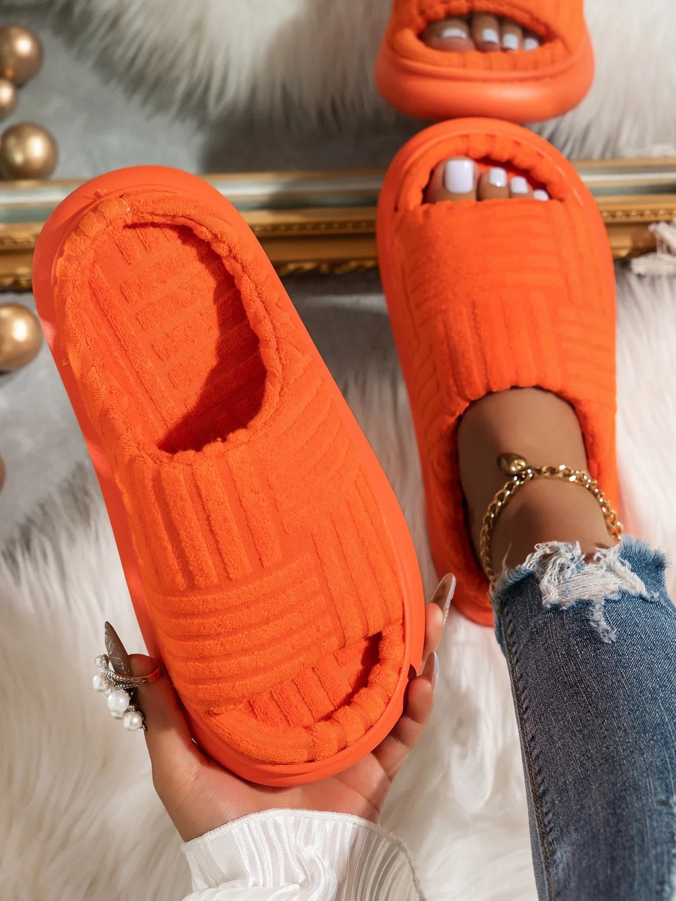 Women's 2024 Spring and Autumn Towel Pattern Thick Sole Home Fashion Anti Slip Towel Sole External Slippers Sandals Outdoor Viralgem Store