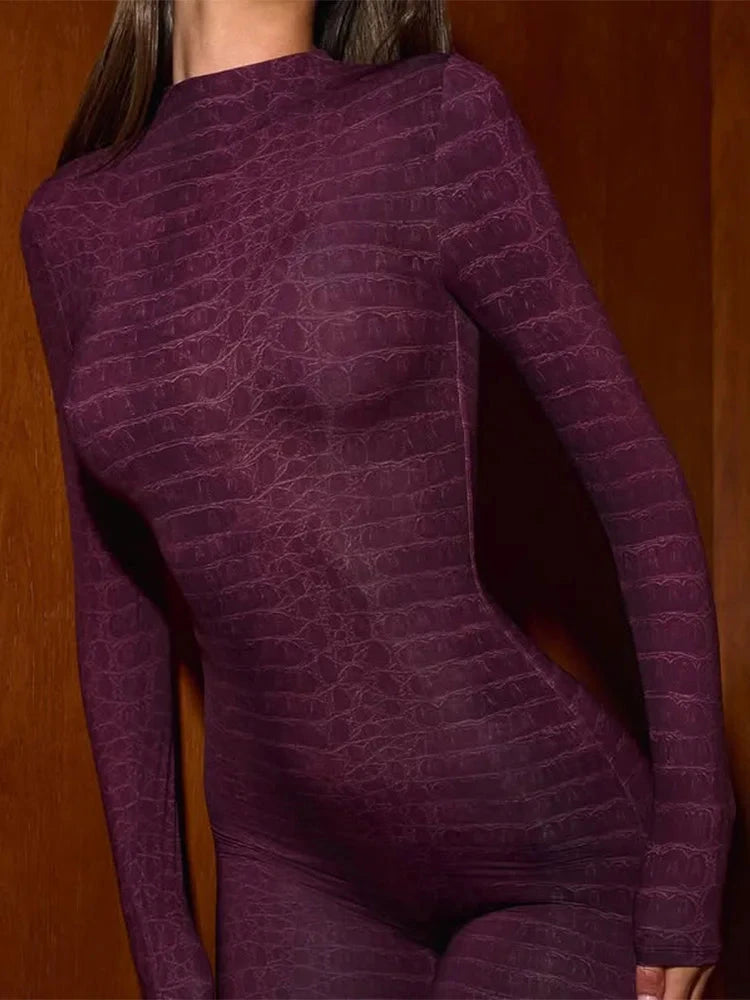 Ahagaga Sexy Club Women's Jumpsuits Serpentine Turtleneck Regular Long Sleeves Sheath Skinny Print Casual Streetwear Rompers Viralgem Store