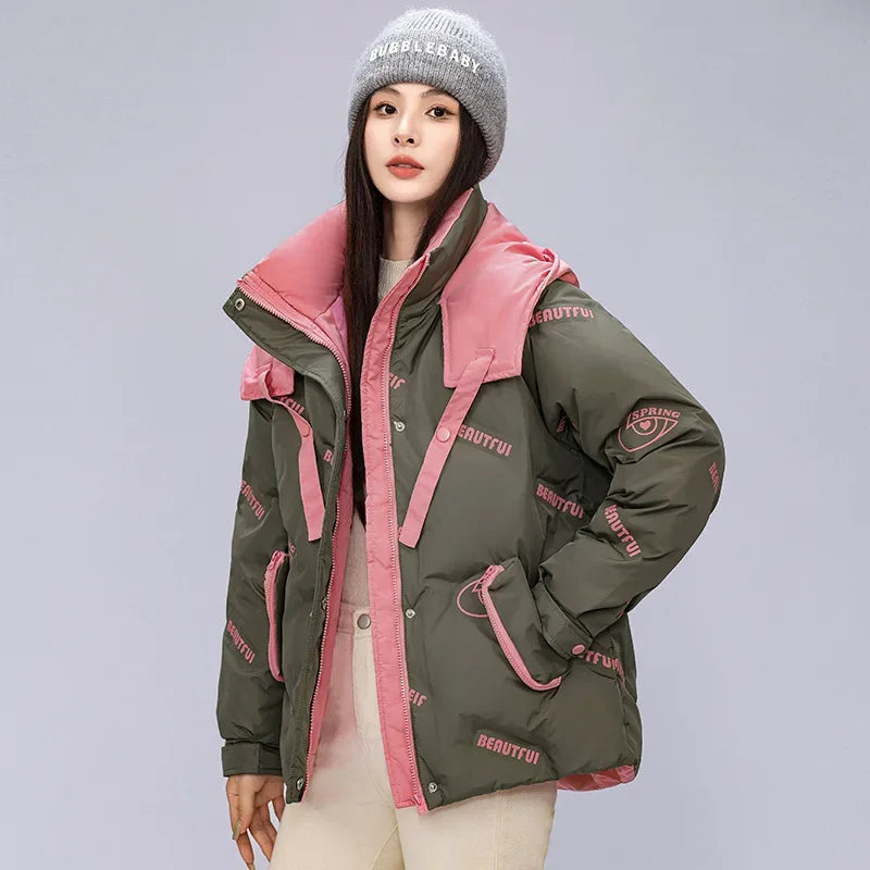 Women Pink Gothic Hoodies Parka 90s Vintage Jacket Overcoat Warm Thicken Coat Harajuku Padded Jacket Clothes Winter Autumn 2024