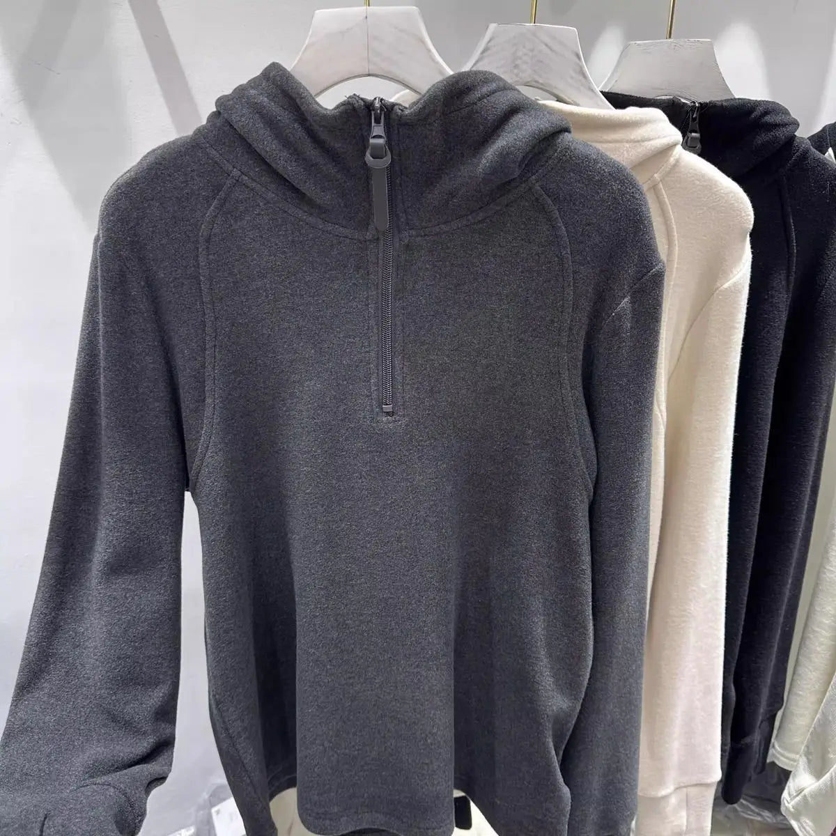 With Hat  Hoodies for Women Half-zip Simple Solid Korean Fashion All-match Streetwear Chic Design Causal Autumn Winter Tops Y2k