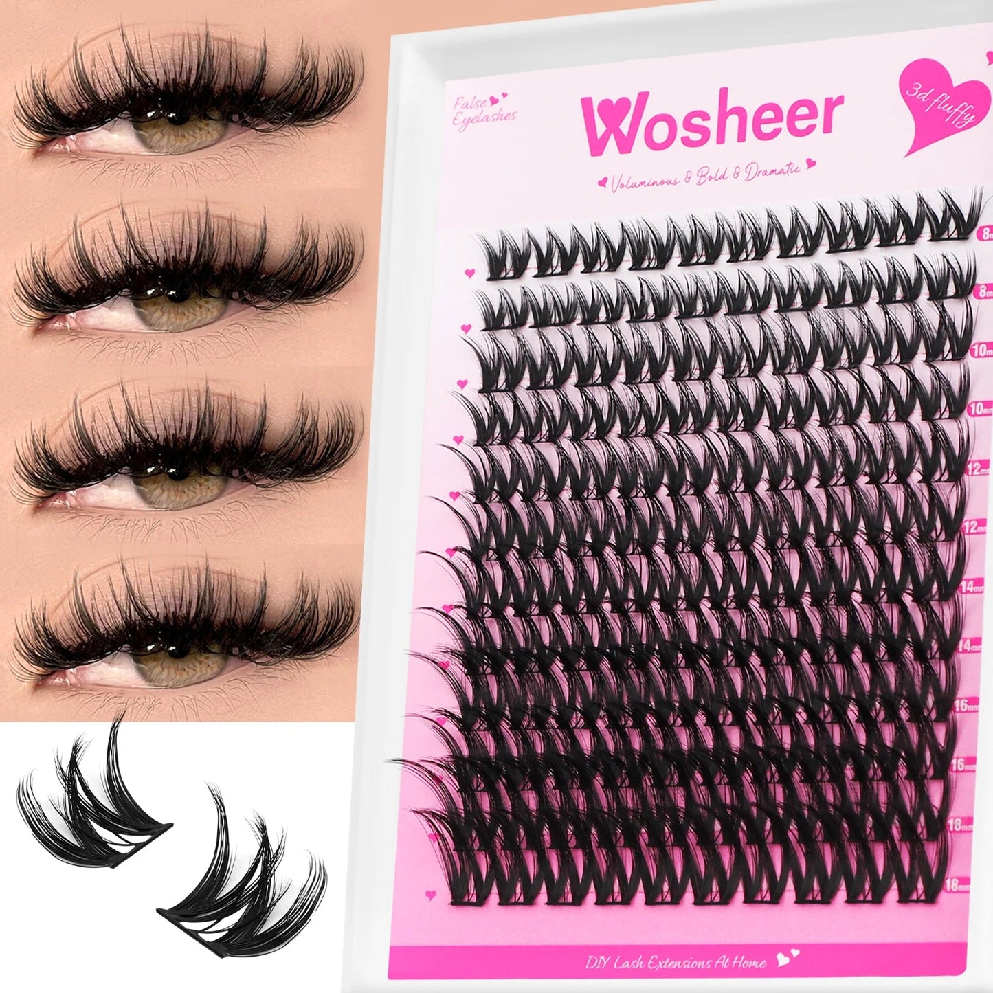 WOSHEER Fluffy Lash Clusters Kit 100D Thick Eyelash Clusters Wispy Individual Lashes 8-18mm Cluster Eyelash Extension Viralgem Store