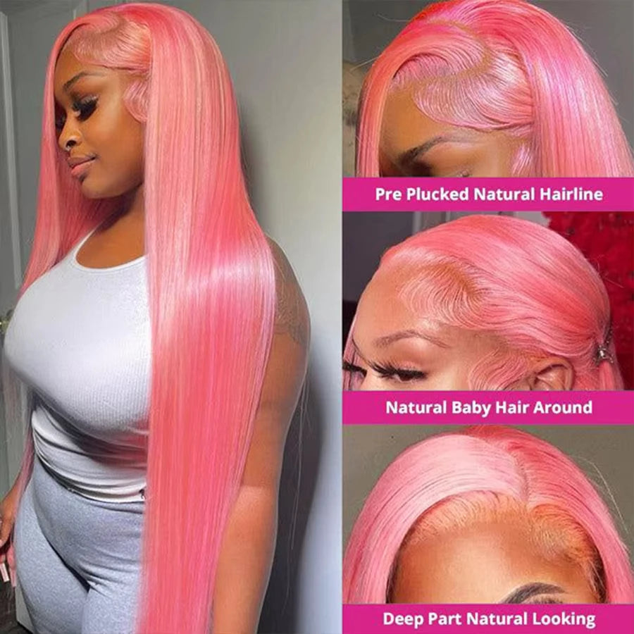 13x6 Pink Straight Human Hair Wigs 30 Inch HD Transparent Lace Frontal Human Hair Wig 13x4 Colored Lace Front Remy Wig For Wome Viralgem Store