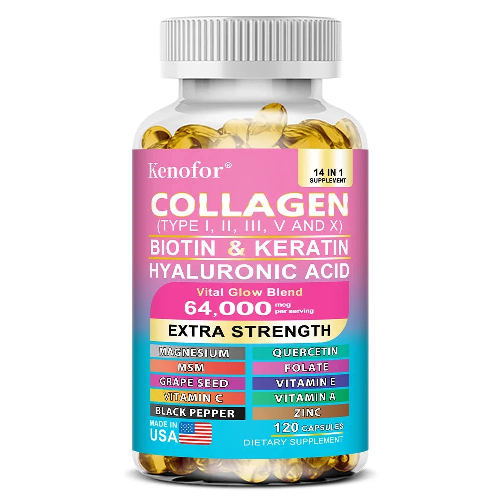 14 IN 1 Collagen Capsules - Biotin & Keratin Skin Care Product Booster Anti Aging Whitening Skin Nail and Hair Care Supplement Viralgem Store