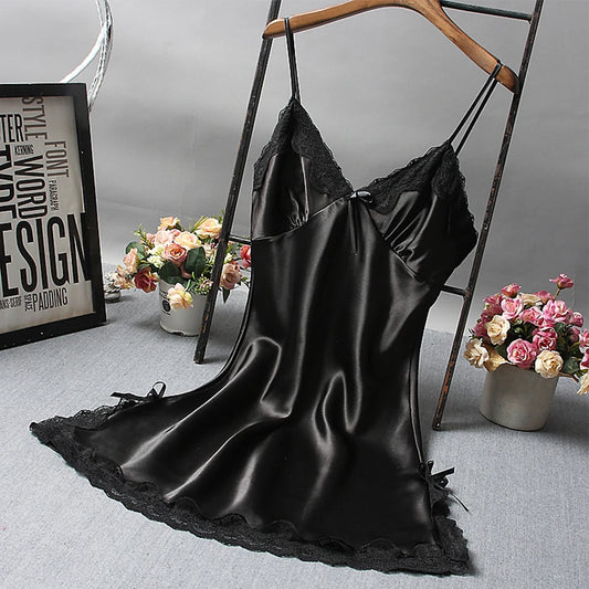 Women Sexy Satin Soft Nightdress Lace Lingerie Women Secret Clothes Sleepwear New Dress Ladies Wrap Dress Robe Sexy Underwear