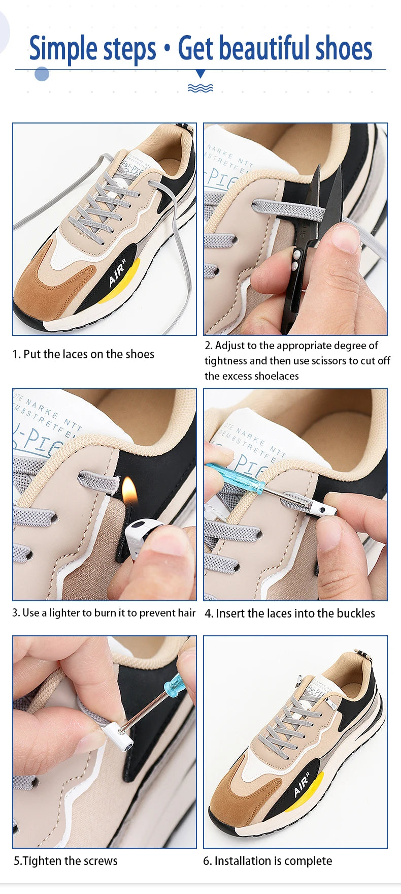 1Pair No Tie Shoelace Elastic Shoelaces Leisure Sneakers Quick Flat Shoelaces Lazy Shoe Laces Nice Buckle Kids and Adult Unisex