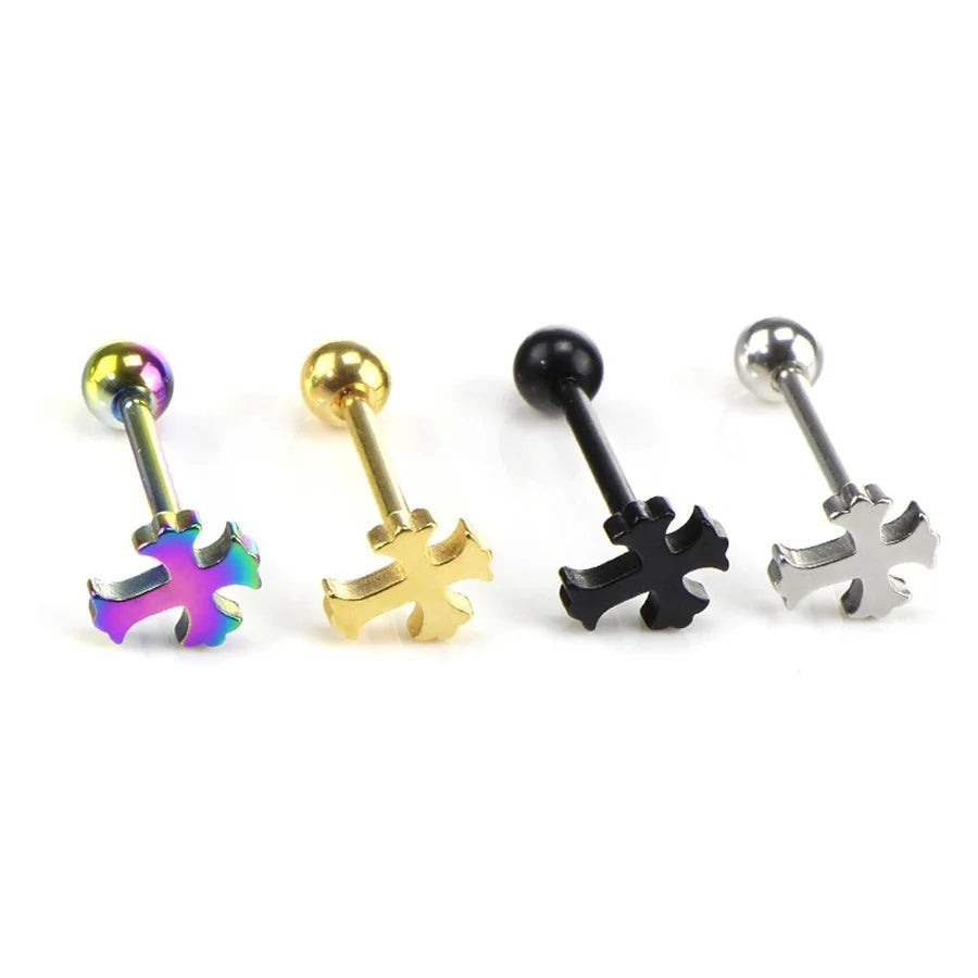 1-4pcs 14G Stainless Steel Tongue Rings Punk Straight Barbells Heart Star Maple Leaf Anchor Cross Tongue Piercing Jewelry Unisex Viralgem Store