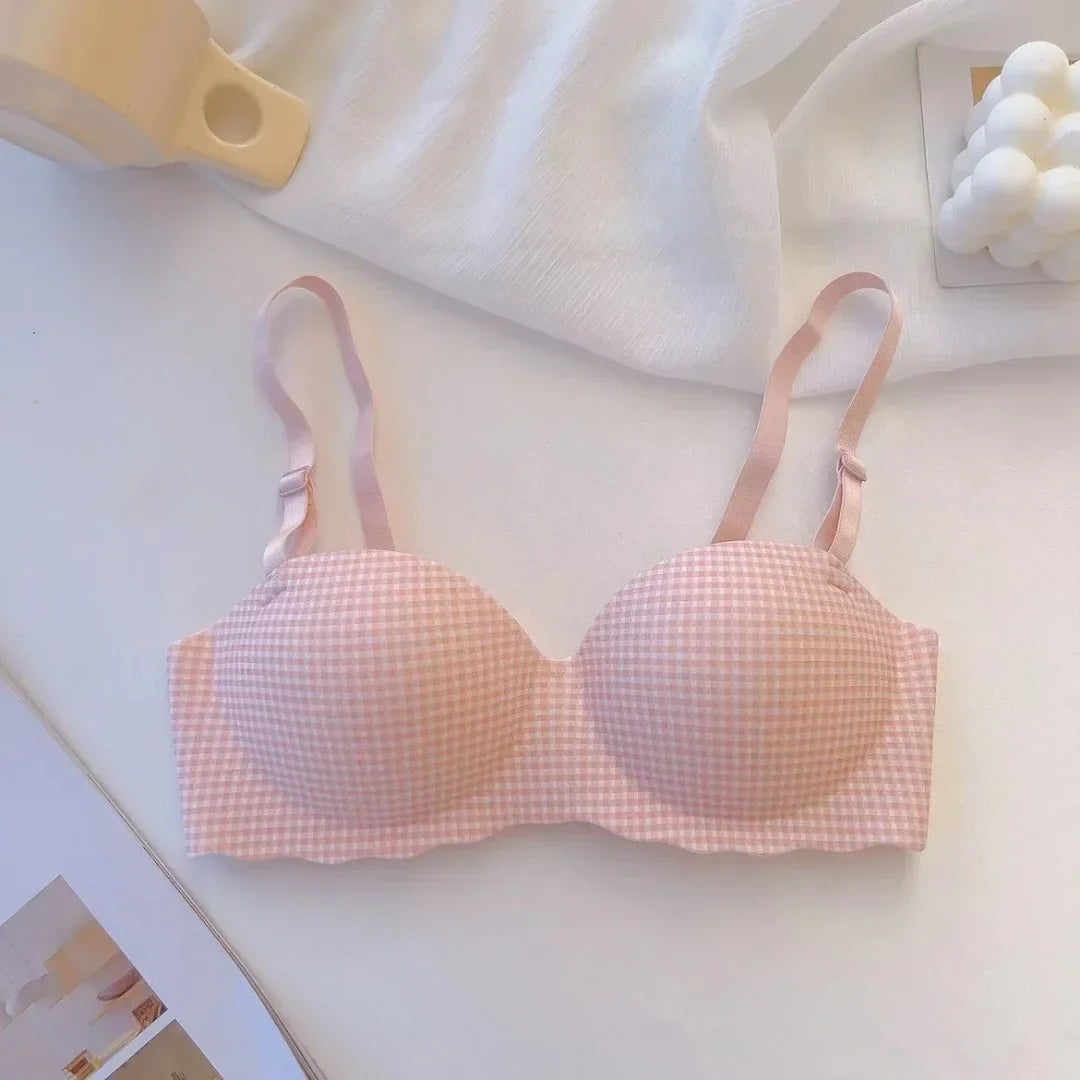 Women Ice Bra One Cup Thick Comfortable Without Steel Ring Lingerie Sexy Push Up Bralette Underwear Fashion Plaids Pattern Bra Viralgem Store