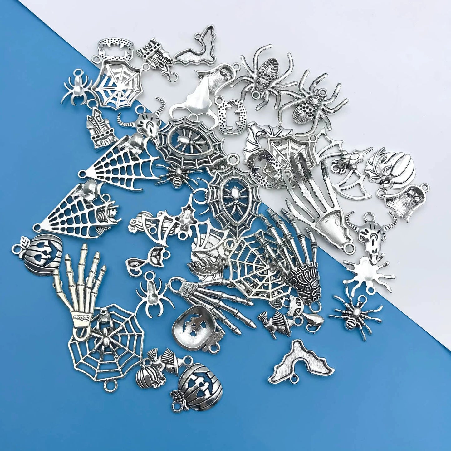 50pcs/SET Zinc Alloy Silvery Halloween Series Charms Pendants for DIY Necklace Bracelet Earrings Jewelry Making Handmade Viralgem Store