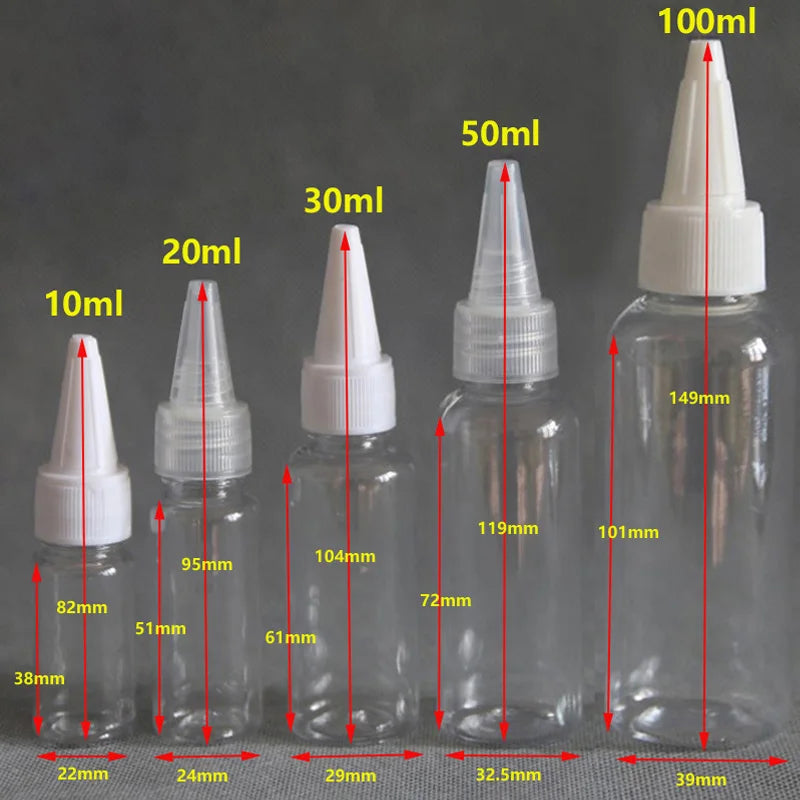 50Pcs 10ml/20ml/30ml/50ml/100ml Clear Plastic Dropper Bottles Applicator With Twist Top Cap For Hair Oils Lotion Makeup Liquid